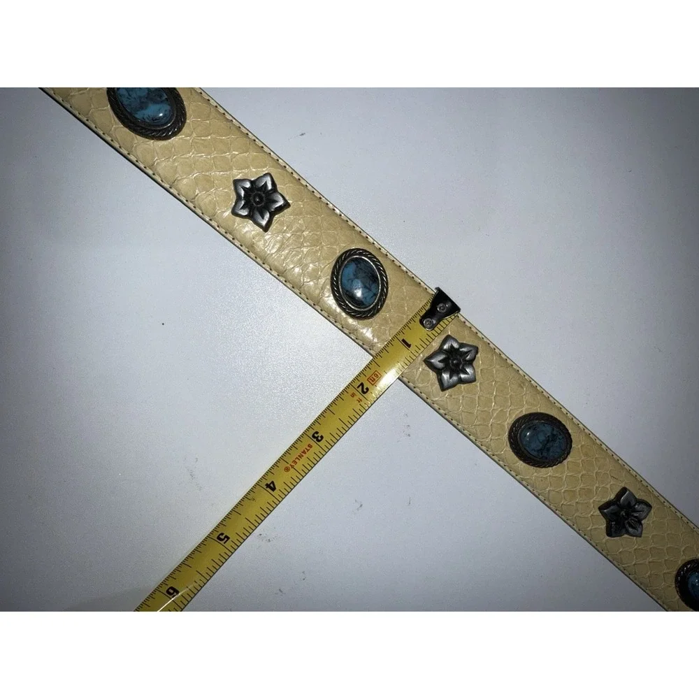 Western Belt Sz L  Turquoise Concho Silver Yellow Leather Snakeskin 36.5